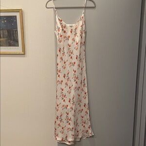 Floral white midi Slip Dress with Spaghetti Straps